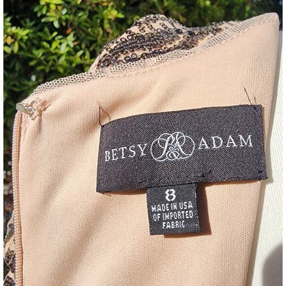 NWT Betsy Adam Long Maxi Formal Gold Shimmer Sequin Wedding Gown Modest Dress 8 - Picture 8 of 9